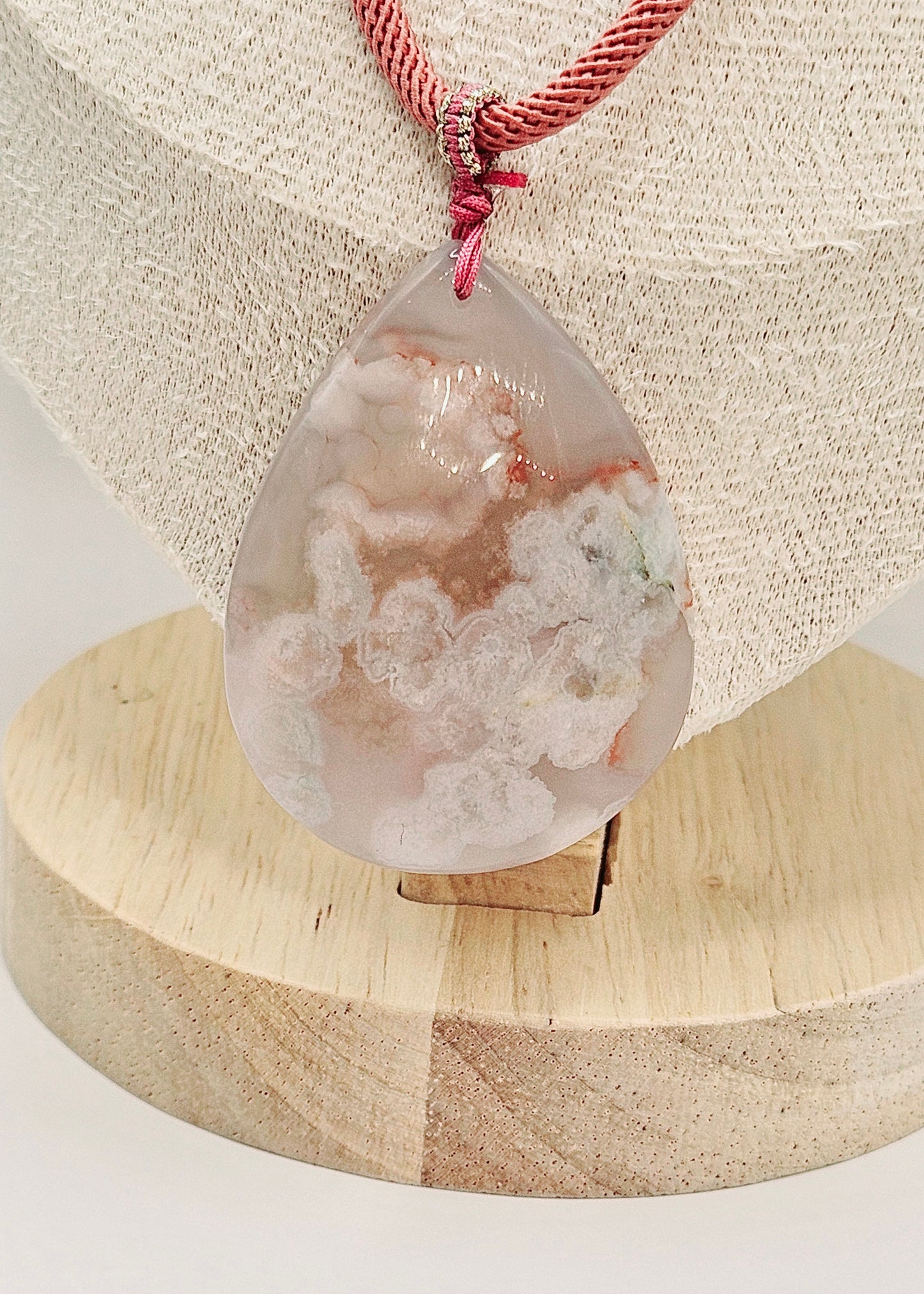 🌸💧✨ TEARDROP FLOWER AGATE PENDANT | Pink Natural Chord | Opal Charm & Agate Beads | 2.5" Boho Elegance