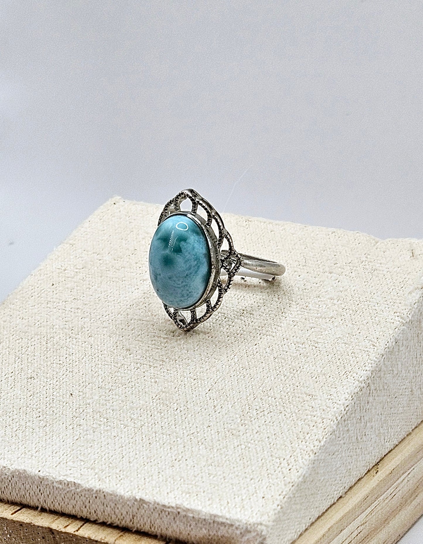 🌊✨ LARGE OVAL LARIMAR RING | .925 Sterling Silver | Adjustable Vintage Style Jewelry