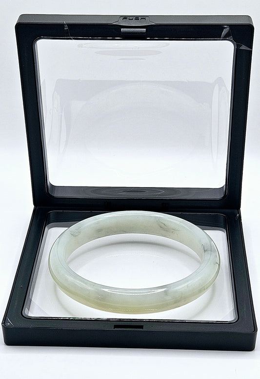 ❄️✨ ICY WHITE HETIAN JADE BANGLE | 65mm Solid Jade | Timeless Elegance | Healing Stone