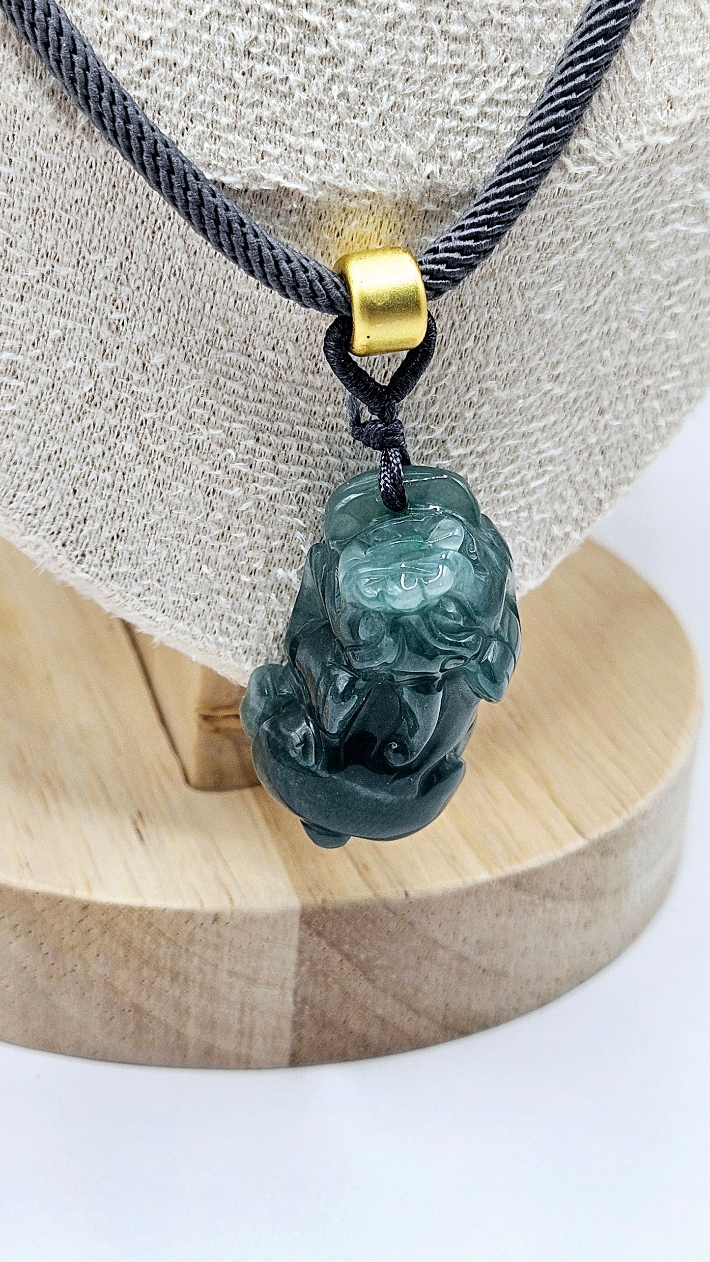 🐉✨ BLUE WATER JADE PIXIU PENDANT | Hand-Carved Protection Talisman | Grey Chord with Red Agate Beads | Adjustable Necklace