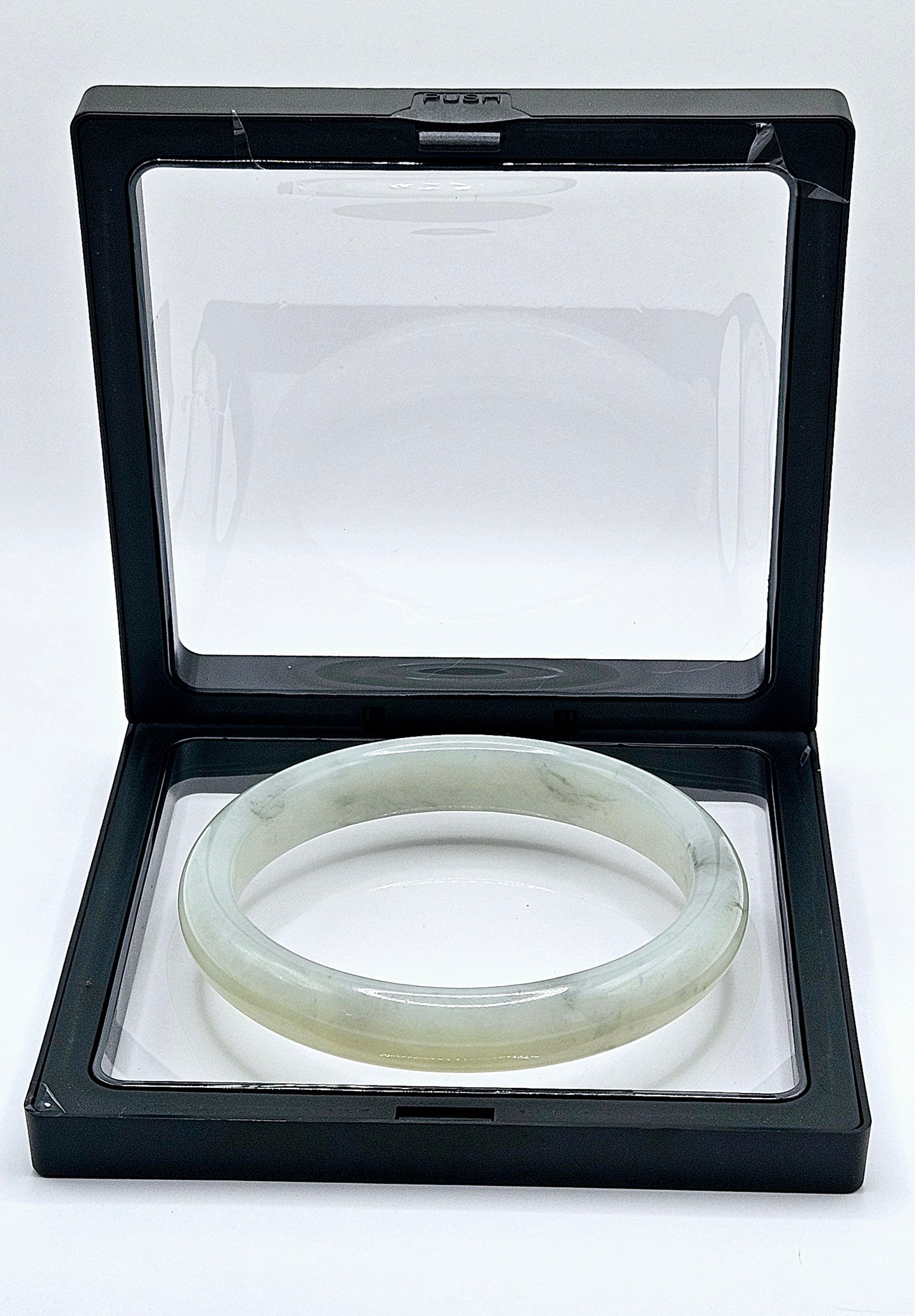 ❄️✨ ICY WHITE HETIAN JADE BANGLE | 65mm Solid Jade | Timeless Elegance | Healing Stone