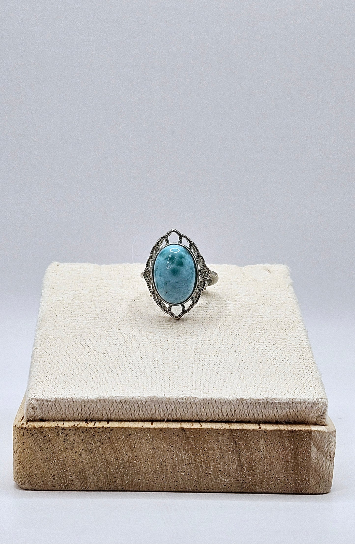 🌊✨ LARGE OVAL LARIMAR RING | .925 Sterling Silver | Adjustable Vintage Style Jewelry