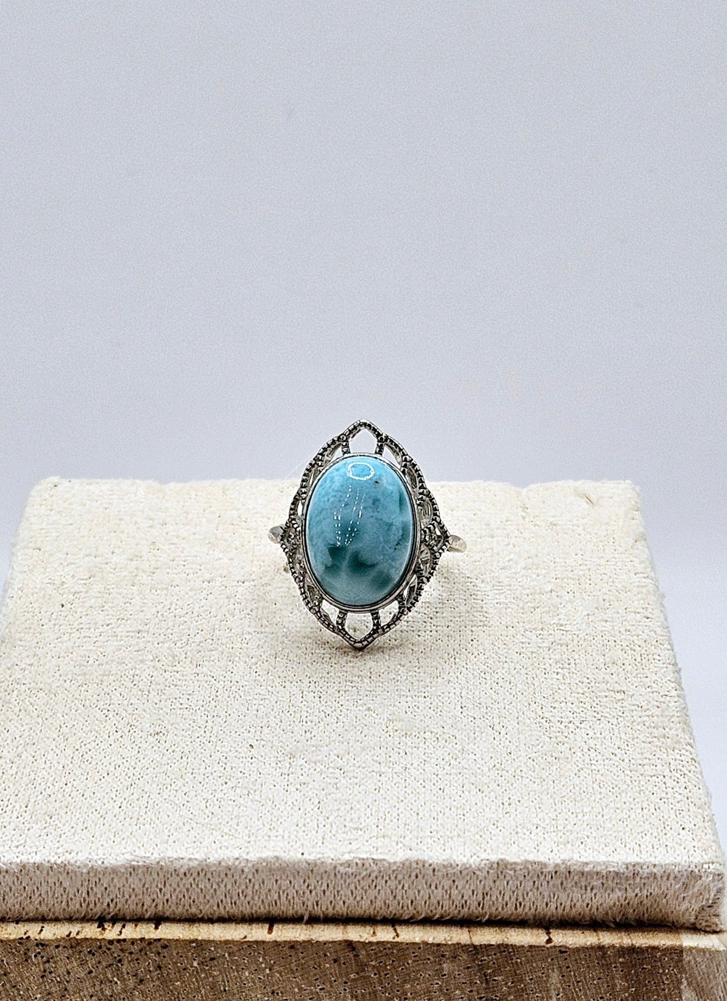 🌊✨ LARGE OVAL LARIMAR RING | .925 Sterling Silver | Adjustable Vintage Style Jewelry