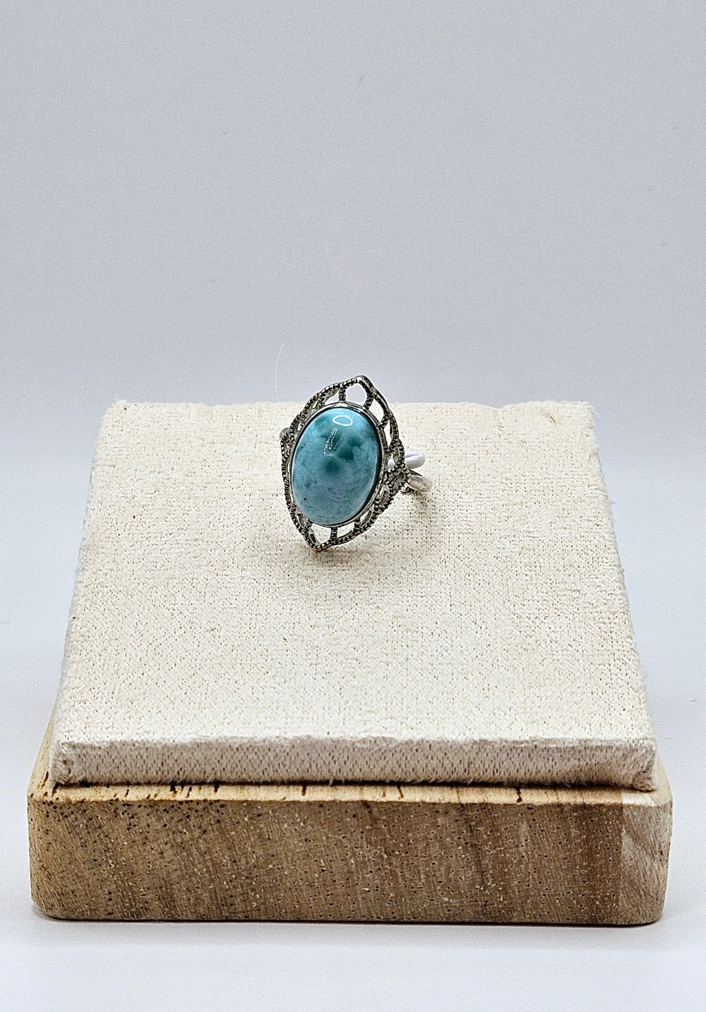 🌊✨ LARGE OVAL LARIMAR RING | .925 Sterling Silver | Adjustable Vintage Style Jewelry